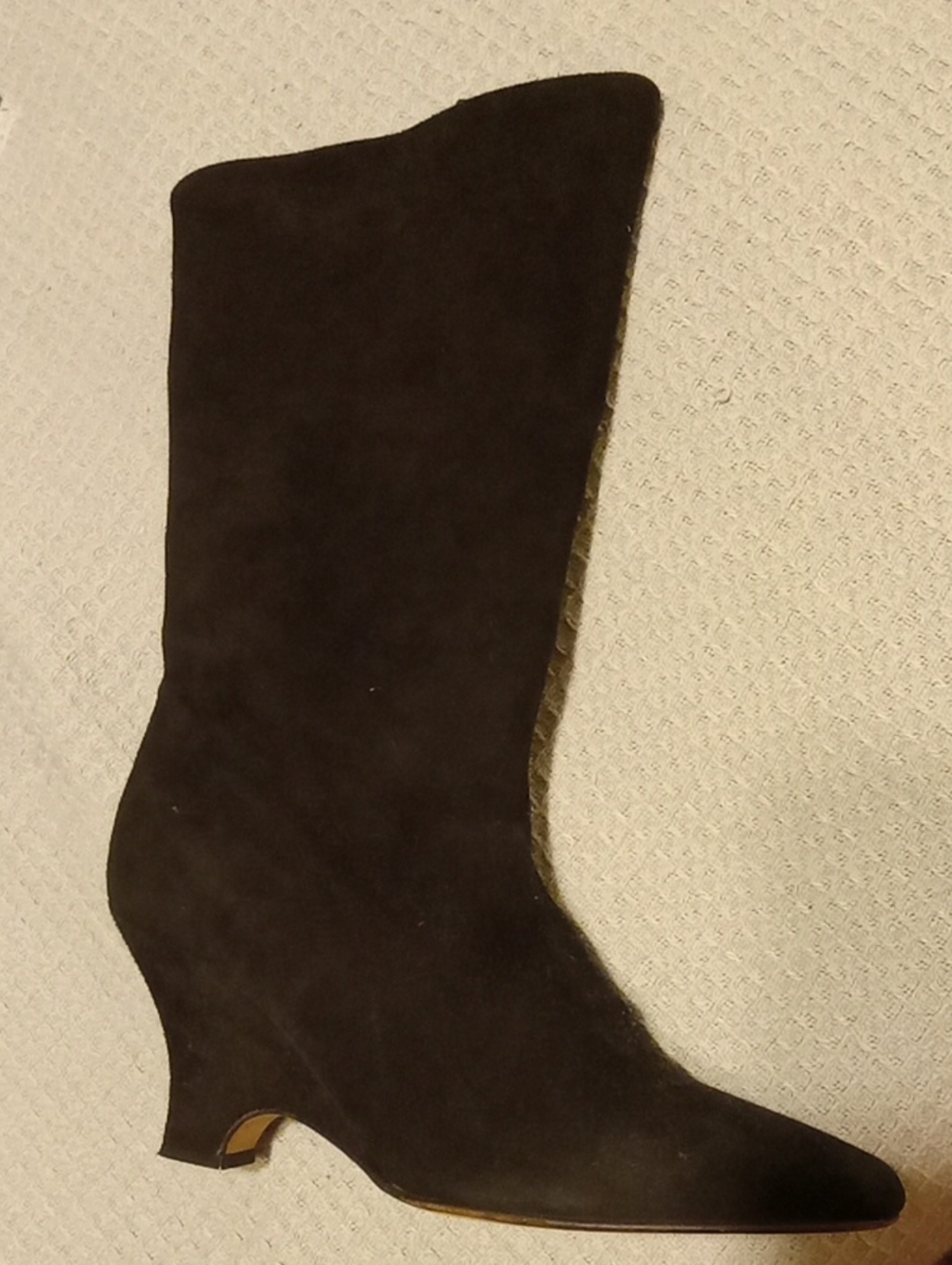 VTG Anne Klein II Black Suede Wedge Boots Made in Italy Mid Calf Zip Size 8 N